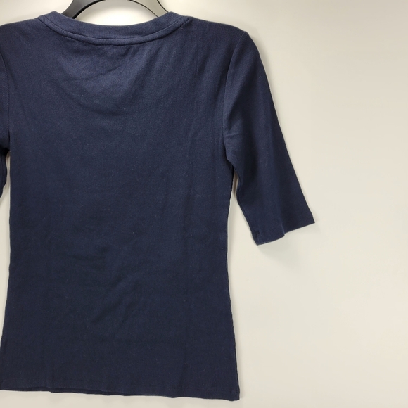 Banana Republic Crew Elbow Half Sleeve Ribbed Stretch Shirt Women Medium M Blue - Picture 9 of 10